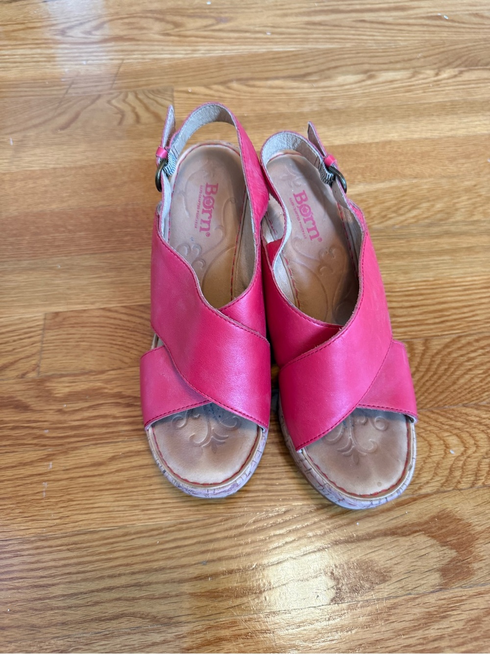 Born Malhuer Red Sling Back Cork Wedge